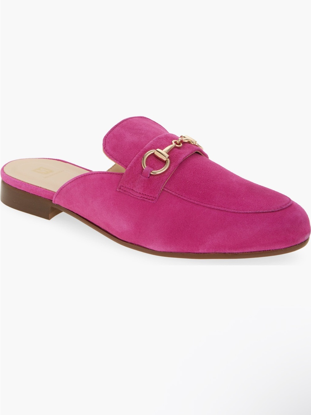 Bruno Magli Hot Pink Suede Slip-On Mule with Gold Horsebit